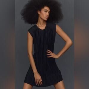 NWT By Anthropologie Cap Sleeve Plisse Mini Little Black Dress Formal Size Small